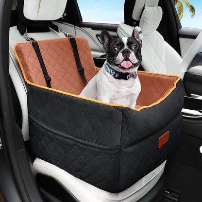 Dog Car Seat for Small Medium Dogs, Memory Foam Puppy Dog Booster Seat with Thick Cushion for Dogs under 35Lbs, Detachable Washable Pet Car Seat Travel Bed with Storage Pockets,2 Safety Belts