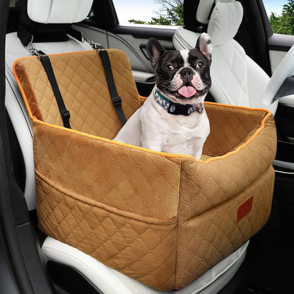 Dog Car Seat for Small Medium Dogs, Memory Foam Puppy Dog Booster Seat with Thick Cushion for Dogs under 35Lbs, Detachable Washable Pet Car Seat Travel Bed with Storage Pockets,2 Safety Belts