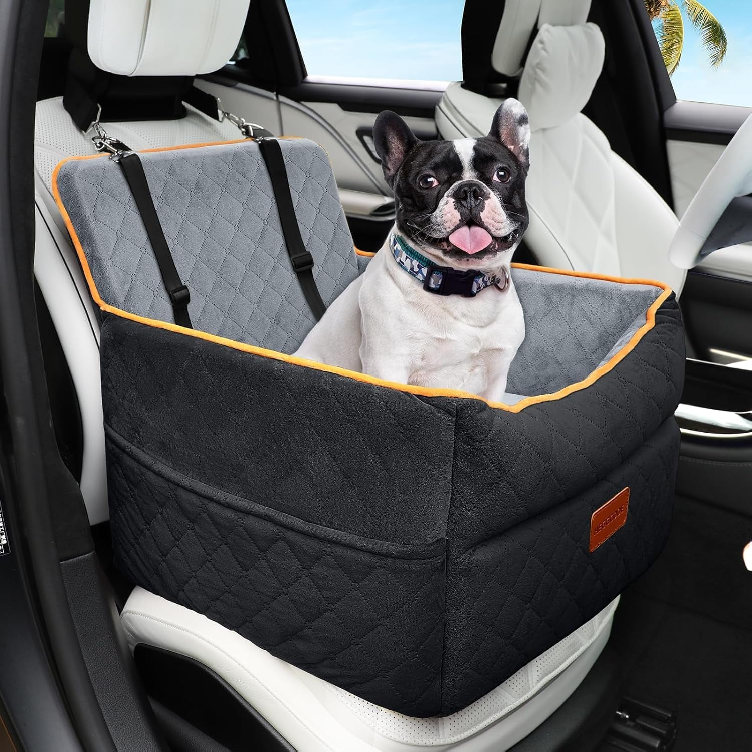 Dog Car Seat for Small Medium Dogs, Memory Foam Puppy Dog Booster Seat with Thick Cushion for Dogs under 35Lbs, Detachable Washable Pet Car Seat Travel Bed with Storage Pockets,2 Safety Belts