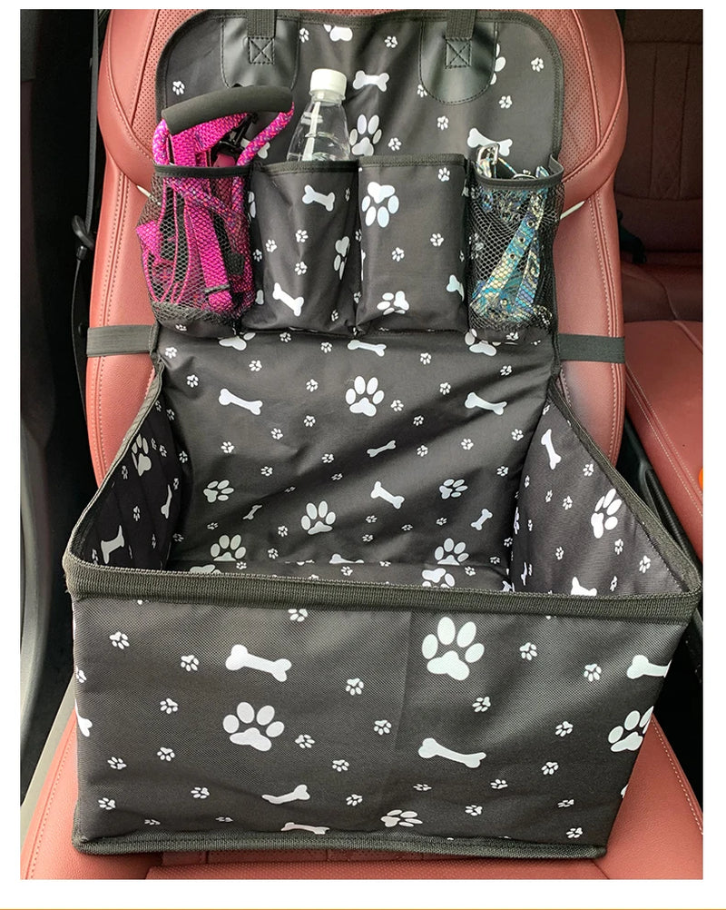 Dog Car Seat with Storage Pockets,Travel Dog Car Seat Cover Folding Hammock Dog Car Seat Basket for Small Medium Dogs